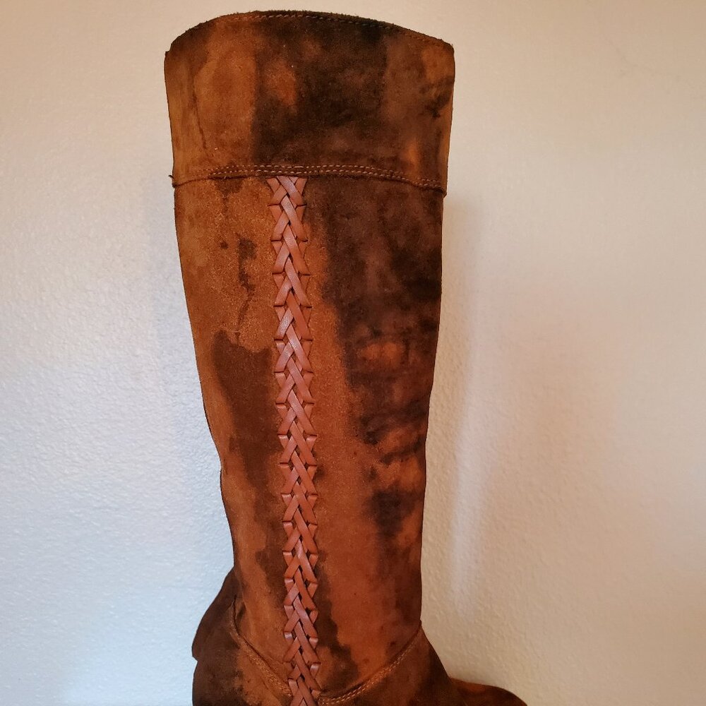 Leather suede wedge tall rodeo Western cowgirl Boot 10 1/2 11 brown black tan - Picture 13 of 13